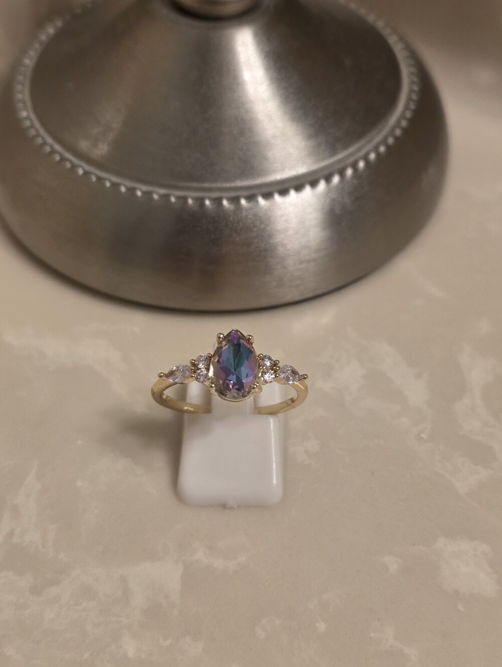 Gold CZ and Mystic Topaz Pear Cut Ring Size 10